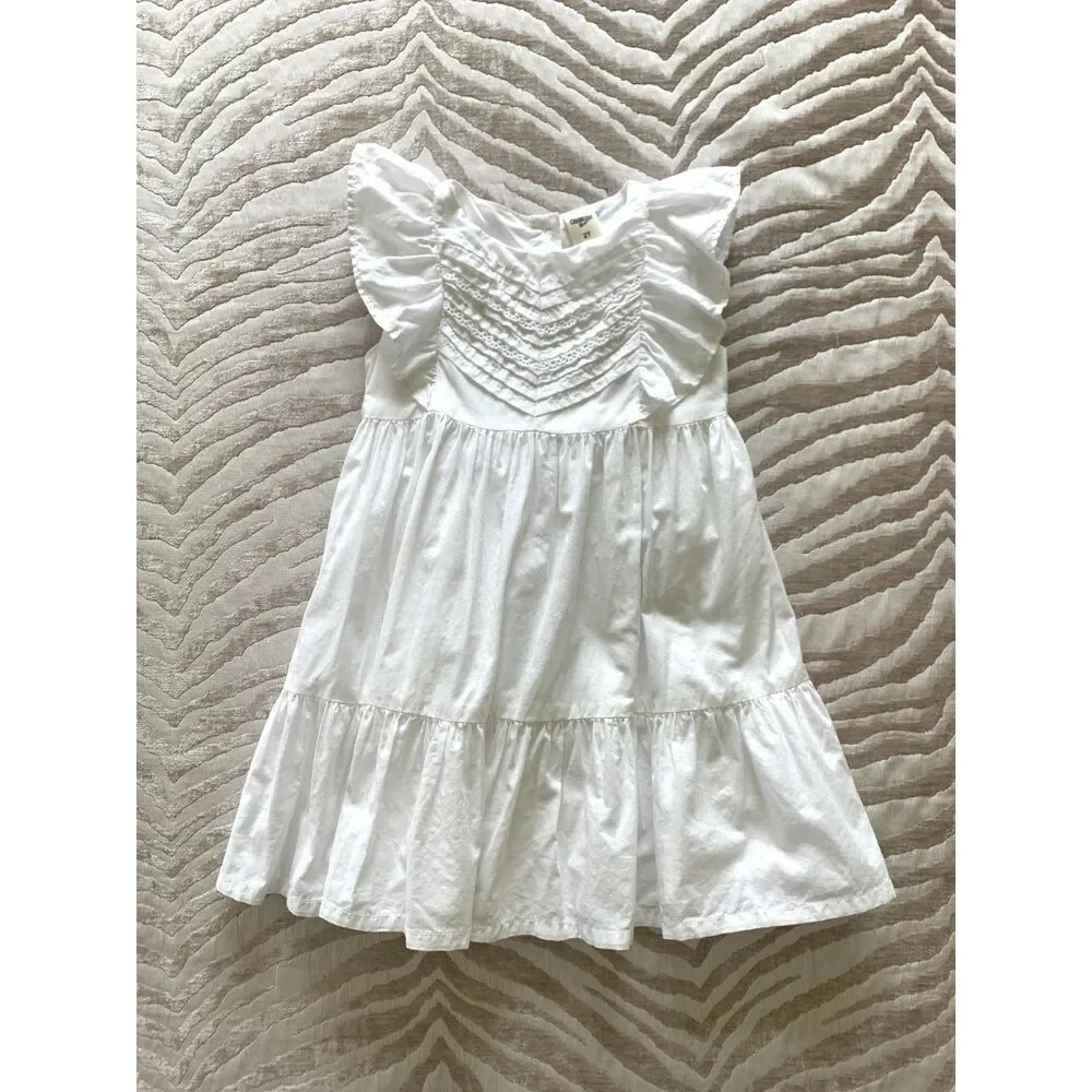 OshKosh B'gosh Toddler Girls' Cotton Pintuck Tiered White Dress 2T